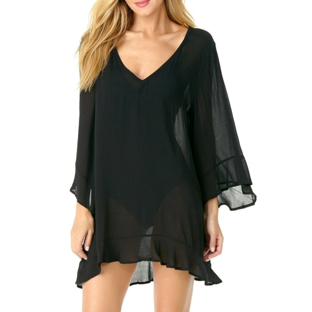 NWT $68 Anne Cole Gauze Flounce V-Neck Coverup Tunic M NOT NYLON